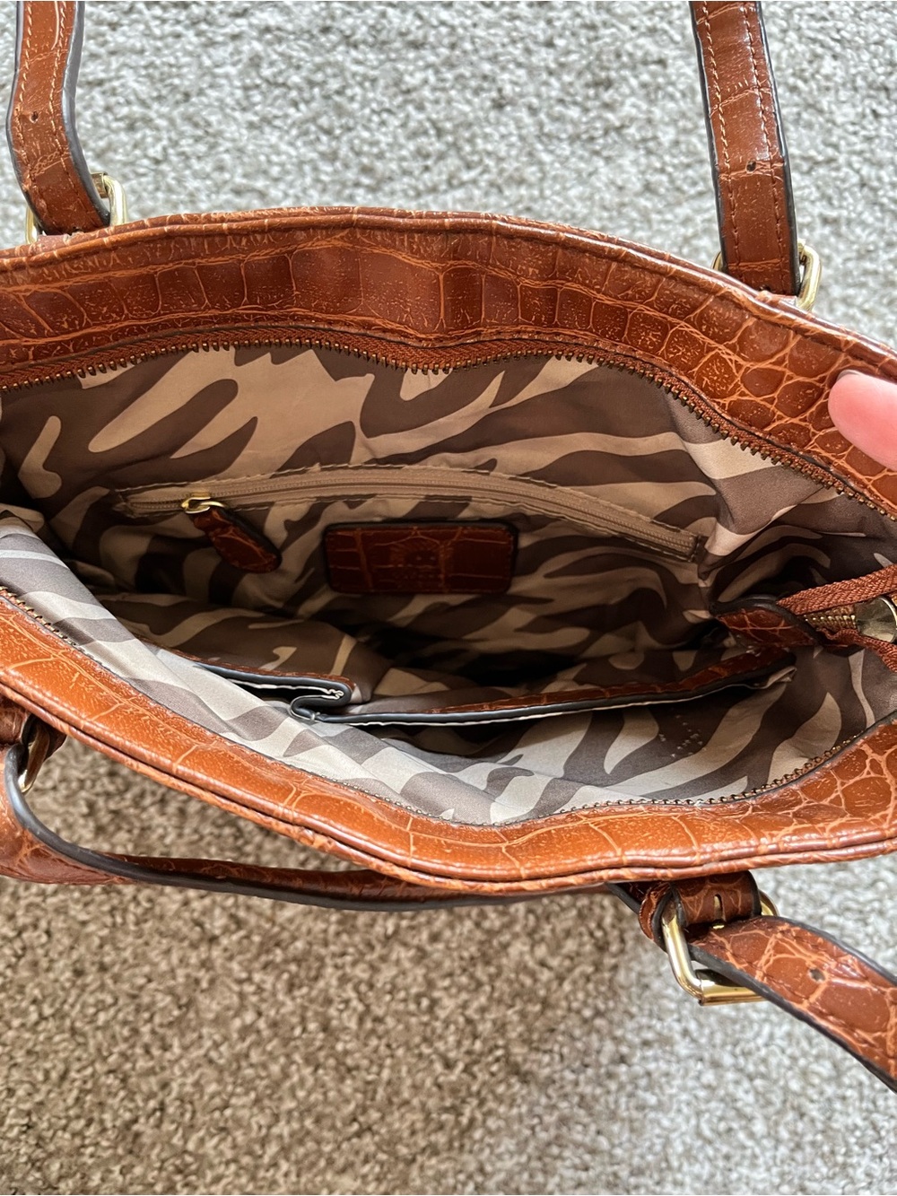 Anne Klein Croc-Embossed Shoulder Bag in Cognac Brown with Gold Accent - Picture 2 of 3